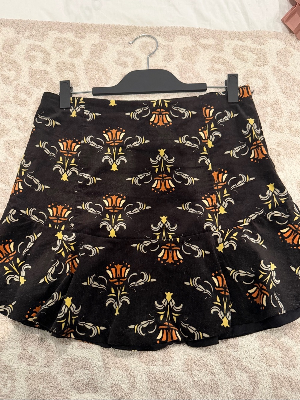 Free People Black Floral Motif Flared Skirt